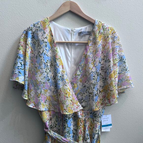 Womens Floral Ivory Mango Multicolor 16 Ruffle Maxi Cocktail Dress Wedding Guest - Picture 4 of 10